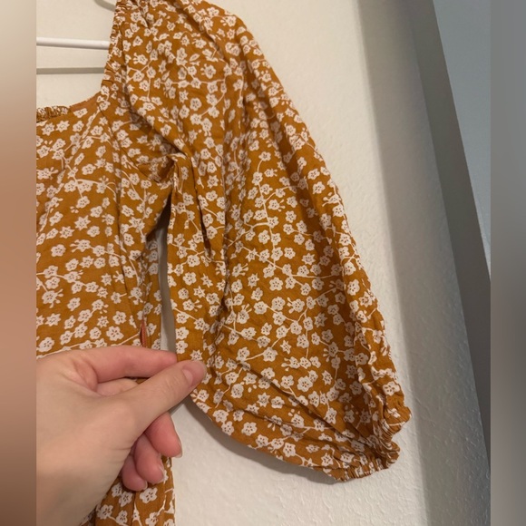 Pink Lily Sweetheart Neck Ruched Back Puff Sleeve Burnt Orange Floral Dresss - Picture 6 of 9